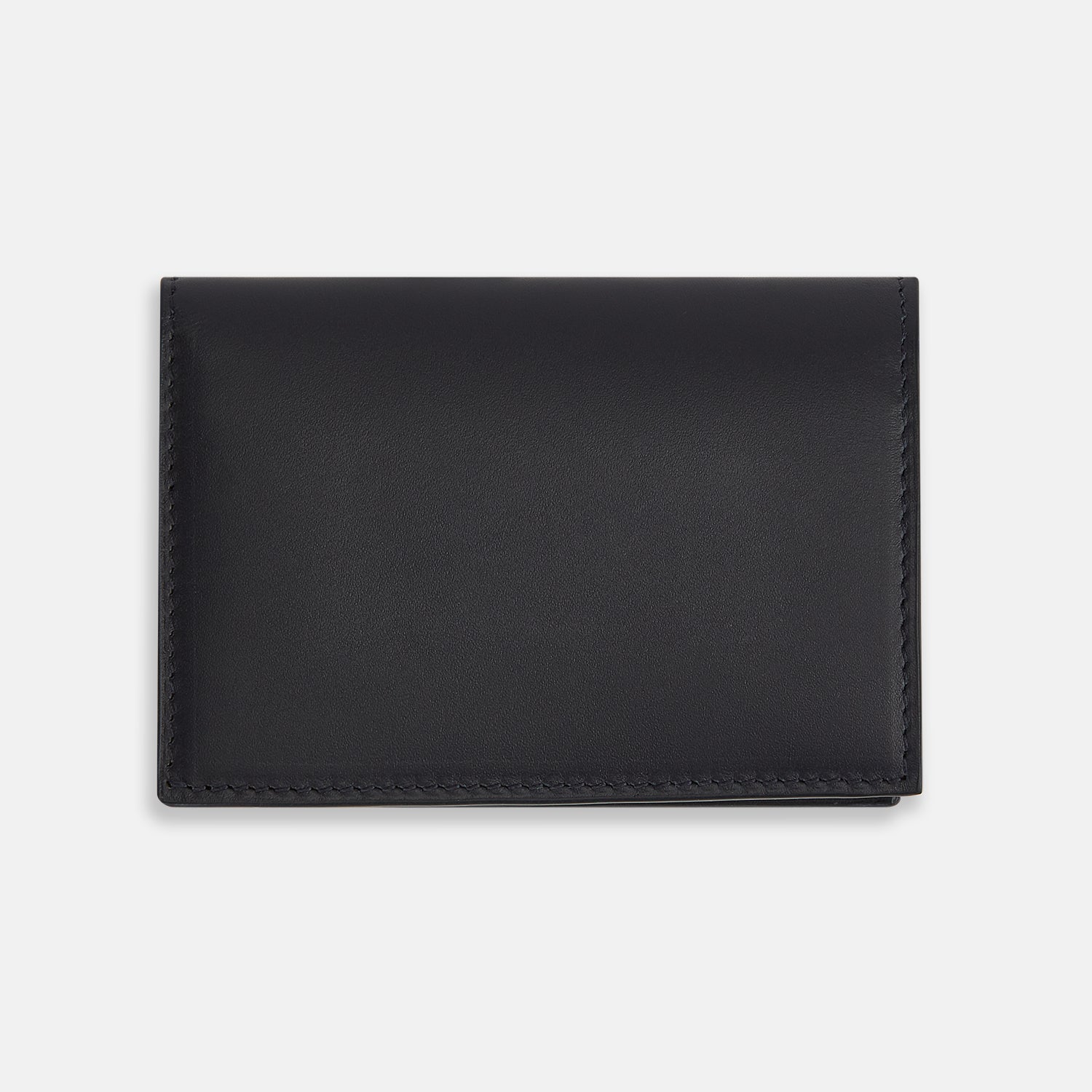 View 3 of product A navy full-grain leather bi-fold card holder with neat stitching and "Turnbull & Asser" embossed in white near the bottom center.