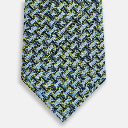 Light Blue and Chartreuse Lemon Weave Patterned Silk Tie Image 2