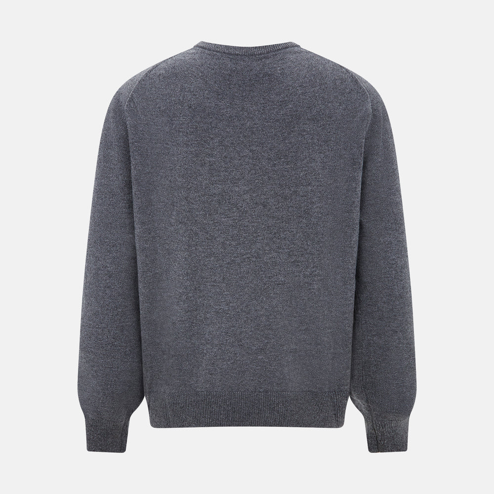 The Turnbull & Asser Melange Grey Crew Neck Cashmere Jumper, a smart-casual long-sleeve sweater, is shown on a white background.