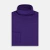 View 4 of product The Turnbull & Asser Purple Fine Merino High Neck Jumper is shown on a white background, featuring a plain, long-sleeved design that highlights the classic elegance of Italian knitwear.