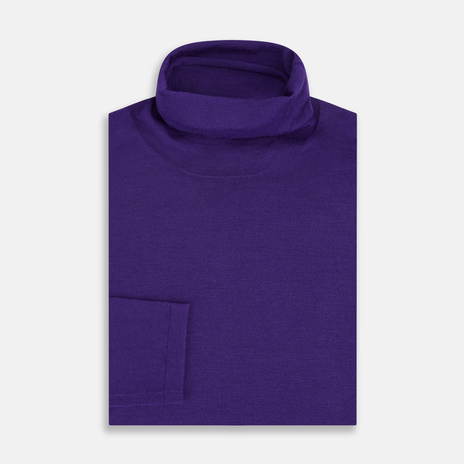 View 4 of product The Turnbull & Asser Purple Fine Merino High Neck Jumper is shown on a white background, featuring a plain, long-sleeved design that highlights the classic elegance of Italian knitwear.