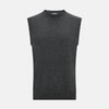 View 1 of product The Turnbull & Asser Charcoal Grey Cashmere Round Neck Vest is a sleeveless knit sweater vest shown against a plain white background.
