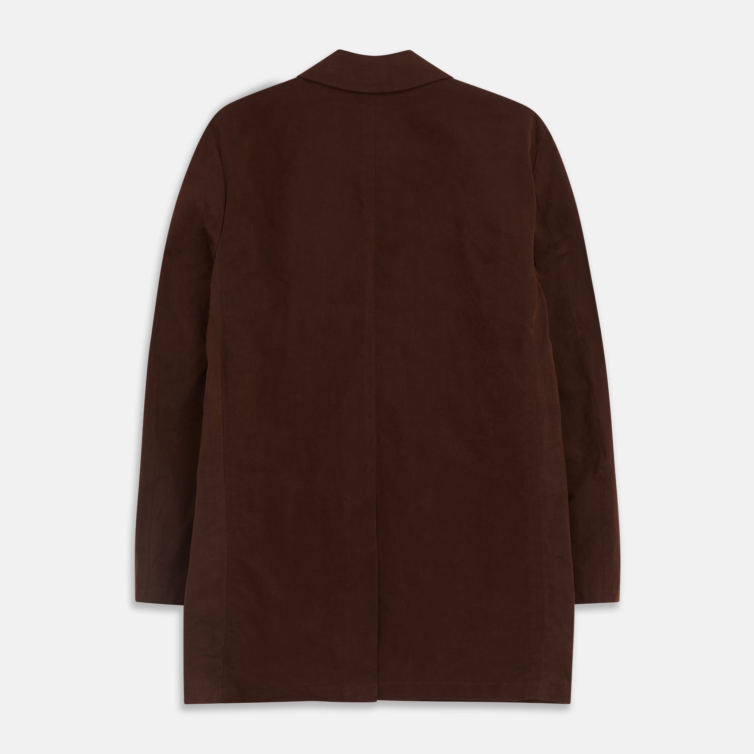 View 7 of product The Burgundy Grayson Car Coat by Turnbull & Asser, made from a rain-resistant cotton blend with a collar, hidden front buttons, and slanted pockets, is displayed flat on a white background in a minimalist style.