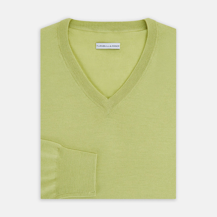 Melon Green Merino V-Neck Jumper Image 3