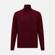 The Turnbull & Asser Ruby Red Half-Zip Cashmere Jumper, with a stand-up collar and elegant design, is displayed against a plain white background.