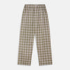 View 1 of product Turnbull & Asser Green Multi Check Cotton Hastings Pyjama Trousers—loose-fit with elasticated drawstring waist, featuring a brown, green, and white plaid pattern. Shown flat on a white background.