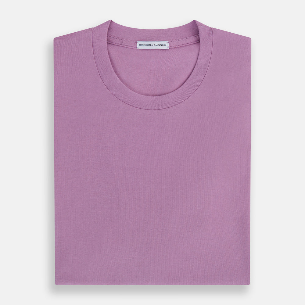 The Turnbull & Asser Mulberry Short-Sleeve T-shirt, shown on a white background, features a crew neck and clean lavender design with no logos or patterns, making it an ideal choice for everyday wear.