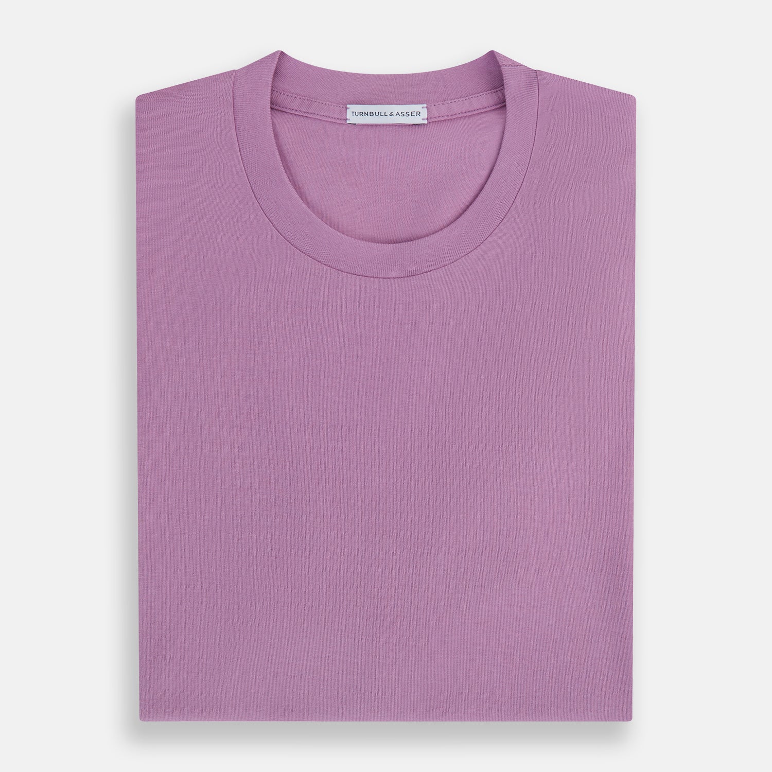 View 5 of product The Turnbull & Asser Mulberry Short-Sleeve T-shirt, shown on a white background, features a crew neck and clean lavender design with no logos or patterns, making it an ideal choice for everyday wear.