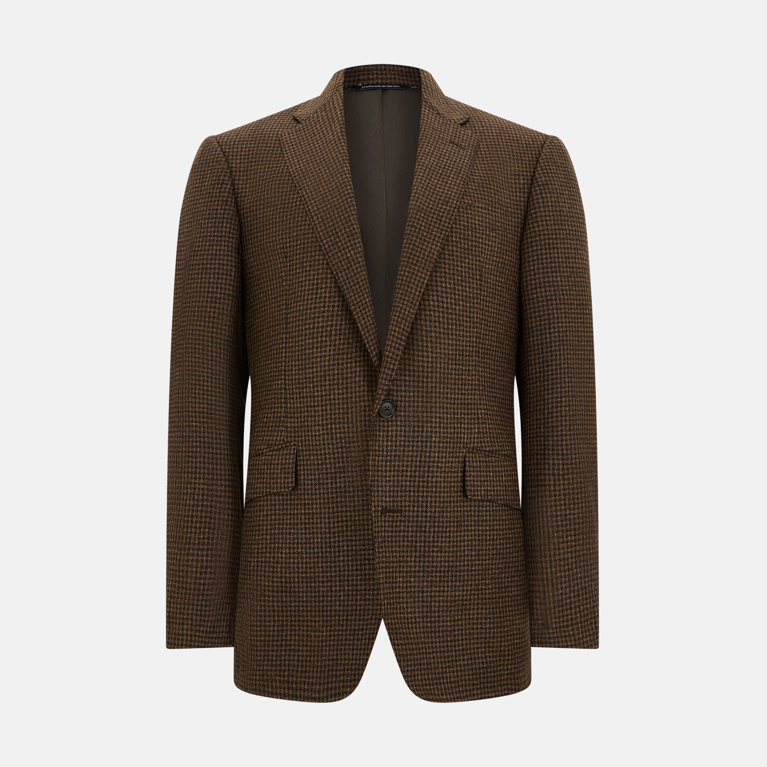 View 1 of product The Turnbull & Asser Brown Gingham Check Sports Jacket features a single button closure, notched lapels, and two front flap pockets, shown against a plain white background.