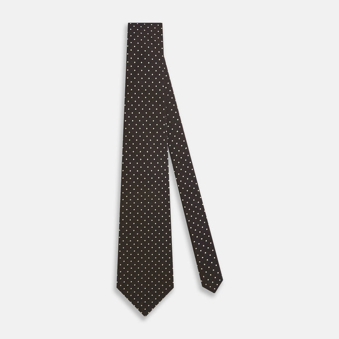 White and Brown Micro Dot Silk Tie Image 1