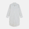 View 1 of product The Turnbull & Asser Cream Multi Cotton Sussex Nightshirt is a knee-length, long-sleeve shirt dress with a blue and beige plaid pattern, collar, front button placket, chest pocket, and rounded hem with side slits.