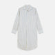 The Turnbull & Asser Cream Multi Cotton Sussex Nightshirt is a knee-length, long-sleeve shirt dress with a blue and beige plaid pattern, collar, front button placket, chest pocket, and rounded hem with side slits.