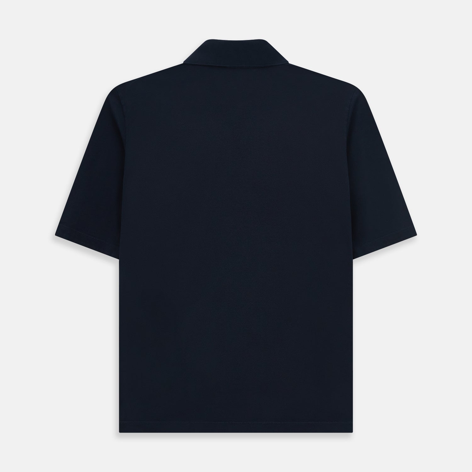 View 3 of product The Turnbull & Asser Navy Polo Shirt features short sleeves, a collar, three-button placket, and a single buttoned chest pocket, shown flat on a plain white background.