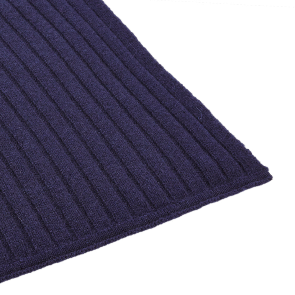 The Turnbull & Asser Navy Wide Rib Cashmere/Wool Scarf is neatly folded with both ends hanging down, set against a plain white background.
