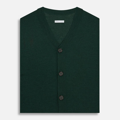 Forest Green Fine Merino V-Neck Sleeveless Cardigan Image 3
