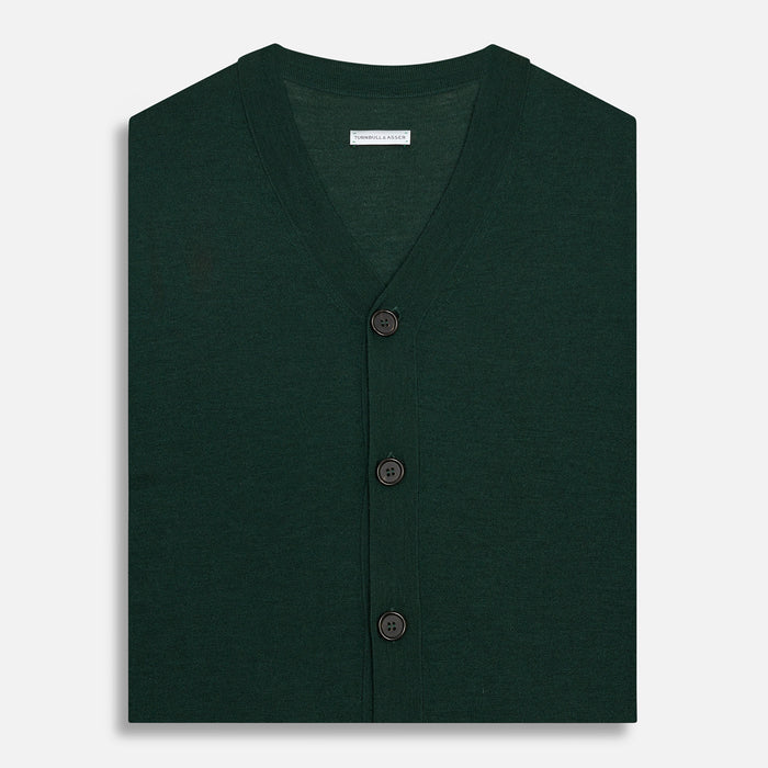 Forest Green Fine Merino V-Neck Sleeveless Cardigan Image 3
