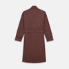 View 4 of product The Turnbull & Asser Claret and Green Multi Stripe Silk and Linen Blend Pierce Gown features a long robe style, matching belt, long sleeves, and front pockets, shown laid flat on a white background.