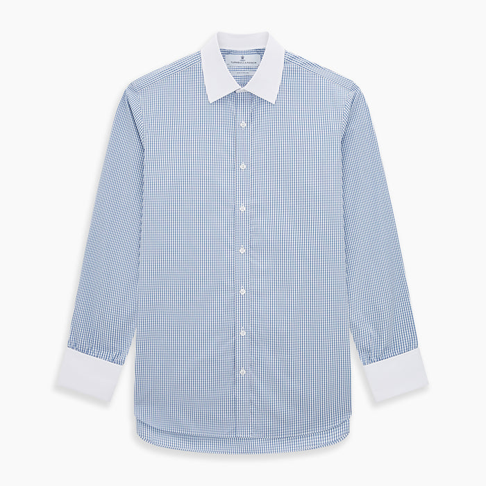 Sky Blue Micro Shadow Check Shirt with Contrast Collar and Double Cuffs Image 6