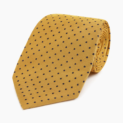Navy and Yellow Micro Dot Silk Tie Image 4