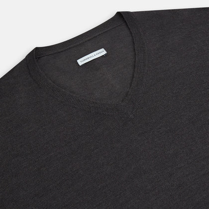 Charcoal Grey Merino V Neck Jumper Image 1