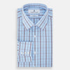 View 5 of product The Burgundy Multi Combination Check Mayfair Shirt by Turnbull & Asser features a classic check pattern and refined British craftsmanship, laid flat on a white background.
