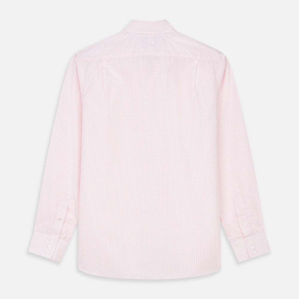 The Turnbull & Asser Pink Windowpane Check Shirt features long sleeves, a button-down front, pointed collar, and buttoned cuffs—an elegant addition to any formal shirt collection.