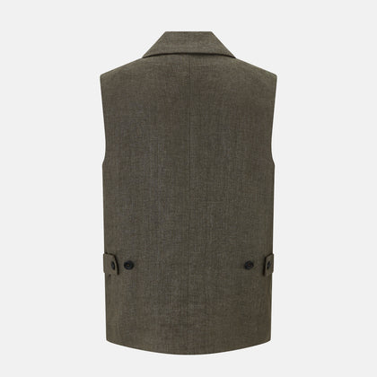 Olive Collared Linen Waistcoat Image 2