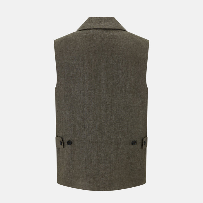 Olive Collared Linen Waistcoat Image 2