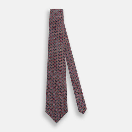 Burgundy and Navy Weave Patterned Silk Tie Image 1