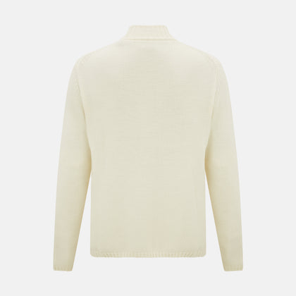 White Merino High Neck Zipped Cardigan Image 2