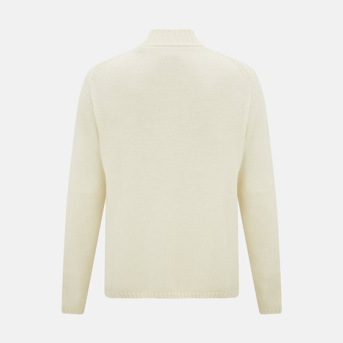 White Merino High Neck Zipped Cardigan Image 2