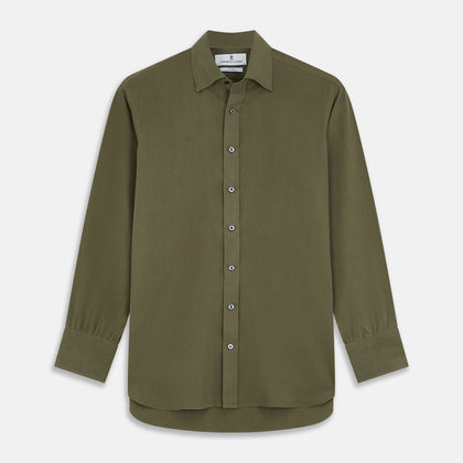 Green Silk Regular Fit Flaxton Shirt