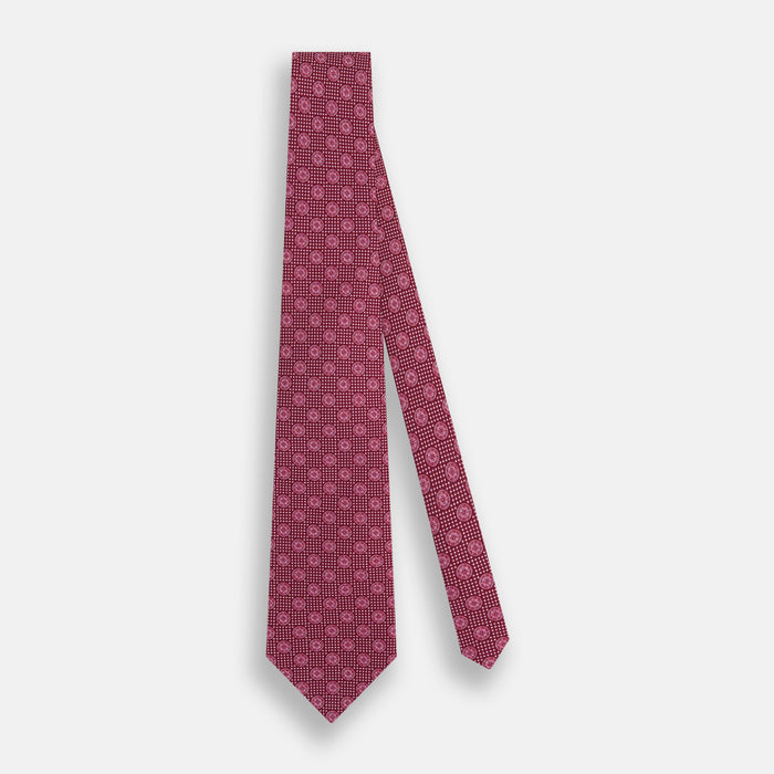 Burgundy Medallion Printed Silk Tie Image 1