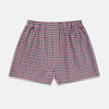 View 1 of product Burgundy gingham check Godfrey men's boxer shorts by Turnbull & Asser, crafted from luxury Italian cotton with an elastic waistband, displayed flat on a white background.