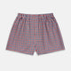 Burgundy gingham check Godfrey men's boxer shorts by Turnbull & Asser, crafted from luxury Italian cotton with an elastic waistband, displayed flat on a white background.