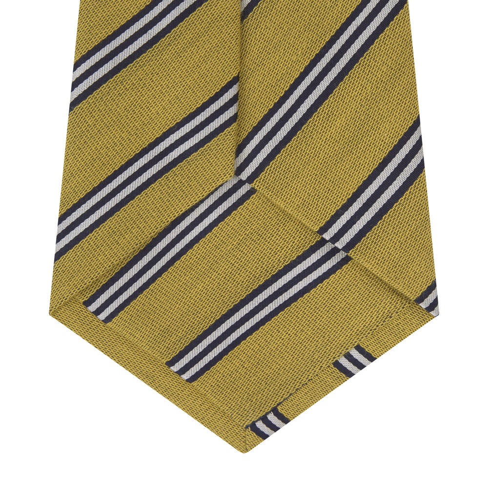 The Turnbull & Asser GGT92000 3042 11 OS is a classic yellow necktie with diagonal black and white stripes, rolled elegantly on a white background.
