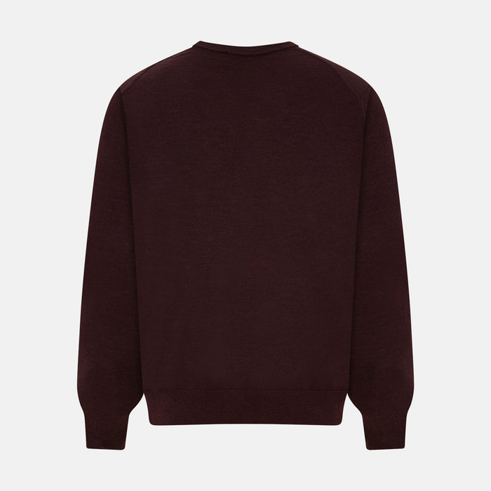 Burgundy Fine Merino V-Neck Jumper Image 2
