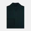 View 4 of product The Turnbull & Asser Forest Green Merino High Neck Zipped Cardigan features long sleeves, a ribbed high neck, cuffs, and hem, shown against a plain white background.