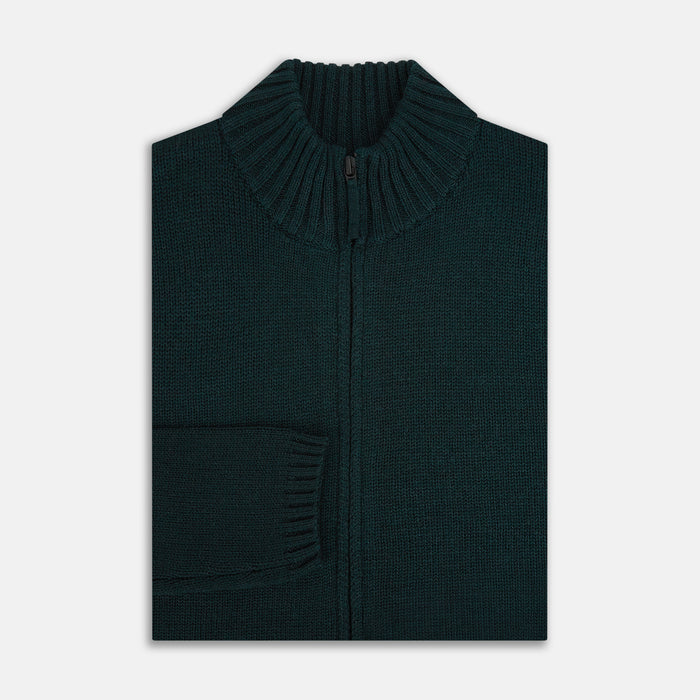Forest Green Merino High Neck Zipped Cardigan Image 3