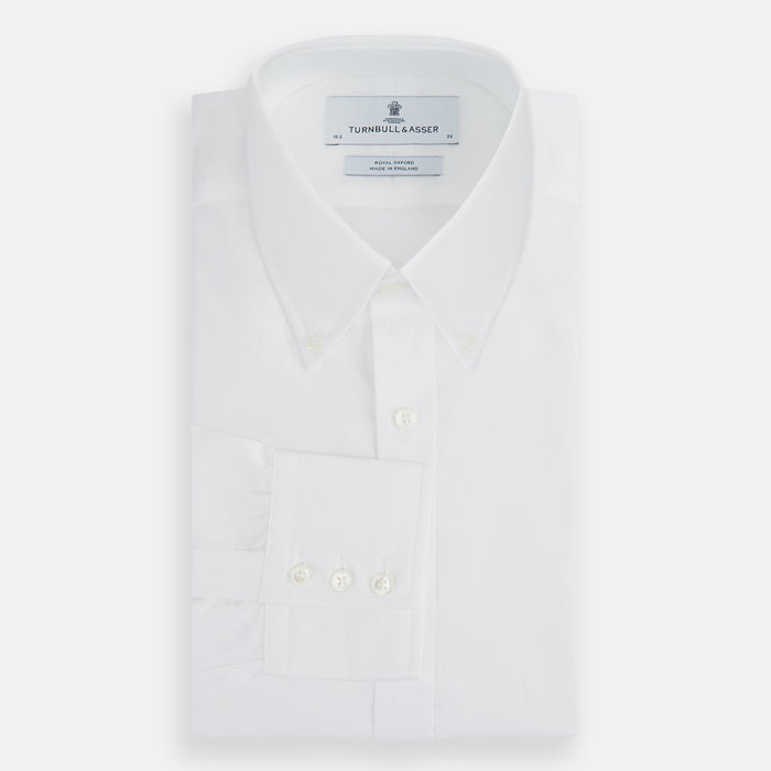 White Royal Oxford Cotton Shirt with Button-Down Collar and 3-Button Cuffs Image 3