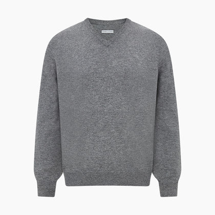 Grey Melange Cashmere V-neck Jumper Image 4