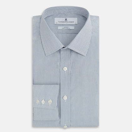 Blue and Brown Ticking Stripe Mayfair Shirt Image 4
