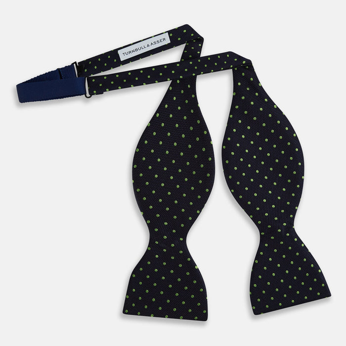 Lime Green and Navy Micro Dot Silk Bow Tie Image 2