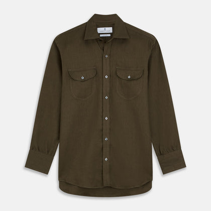 Khaki Green Plain Linen Fabric Image 1