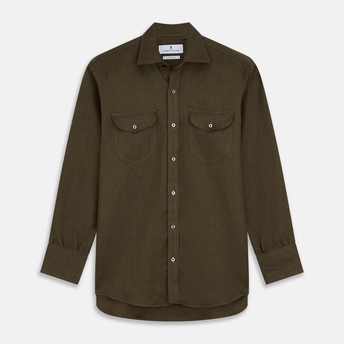 Khaki Green Plain Linen Fabric Image 1