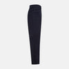 View 4 of product Turnbull & Asser Navy Denim Trousers feature a classic straight-leg cut, button and zipper closure, five-pocket workwear styling, and both front and back pockets, shown against a plain light background.