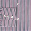 View 4 of product The Turnbull & Asser Antique Pink Ticking Stripe Westminster Shirt is a collared, long-sleeve button-up with thin vertical pink stripes on white, highlighting British craftsmanship. It’s shown neatly laid flat and fully buttoned.