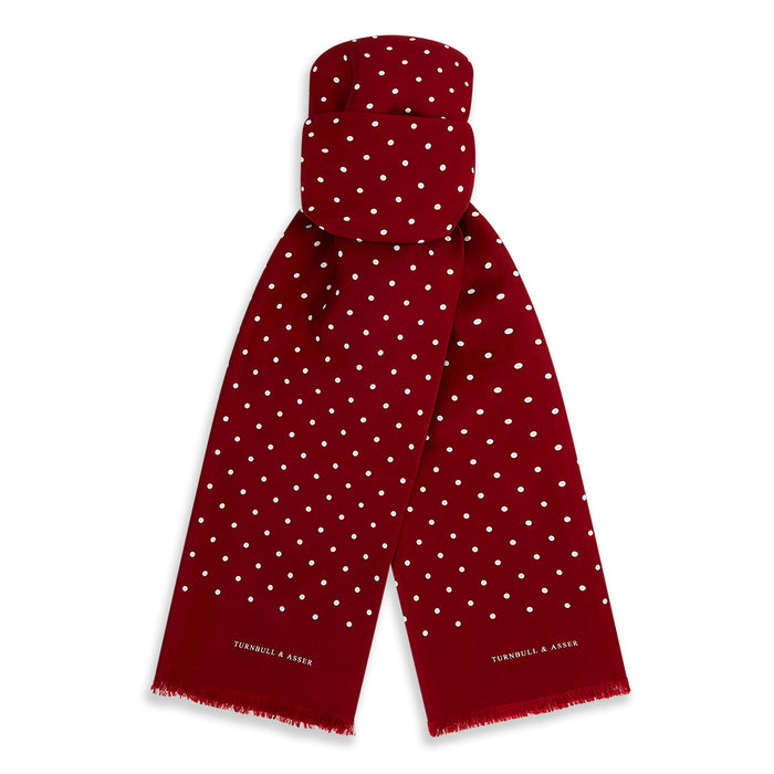 Burgundy and White Spotted Silk Scarf Image 3
