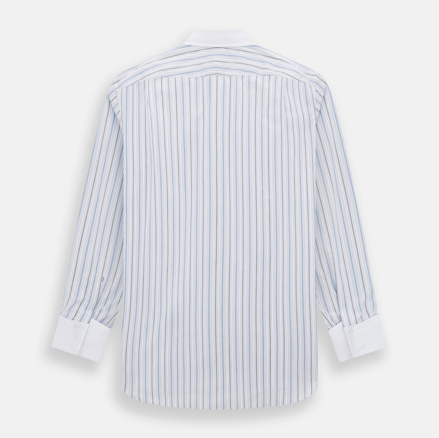 View 3 of product The Turnbull & Asser Navy and Blue Multi Stripe Shirt with Contrast Collar and Double Cuffs is shown in a Mayfair fit on a plain white background.
