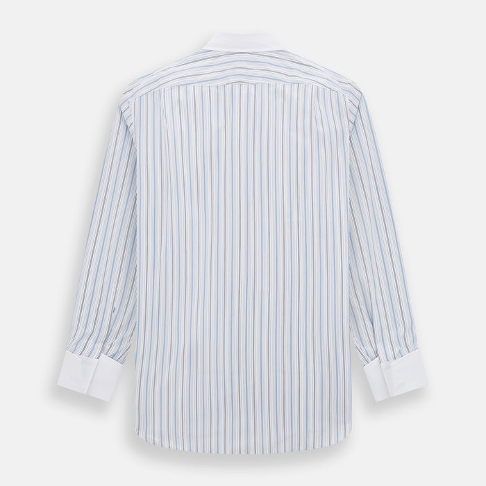 Navy and Blue Multi Stripe Shirt with Contrast Collar and Double Cuffs Image 2